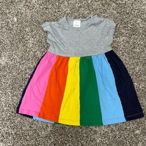 Hanna Andersson Girls Shortsleeved Grey / Rainbow Stripe Dress- Toddler Size 3T